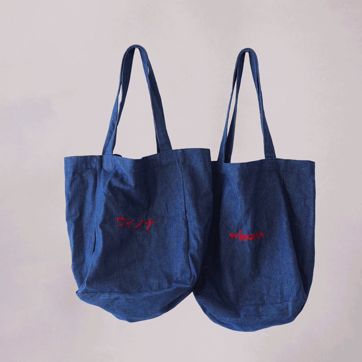 Winona - Denim Tote Red Embroidery